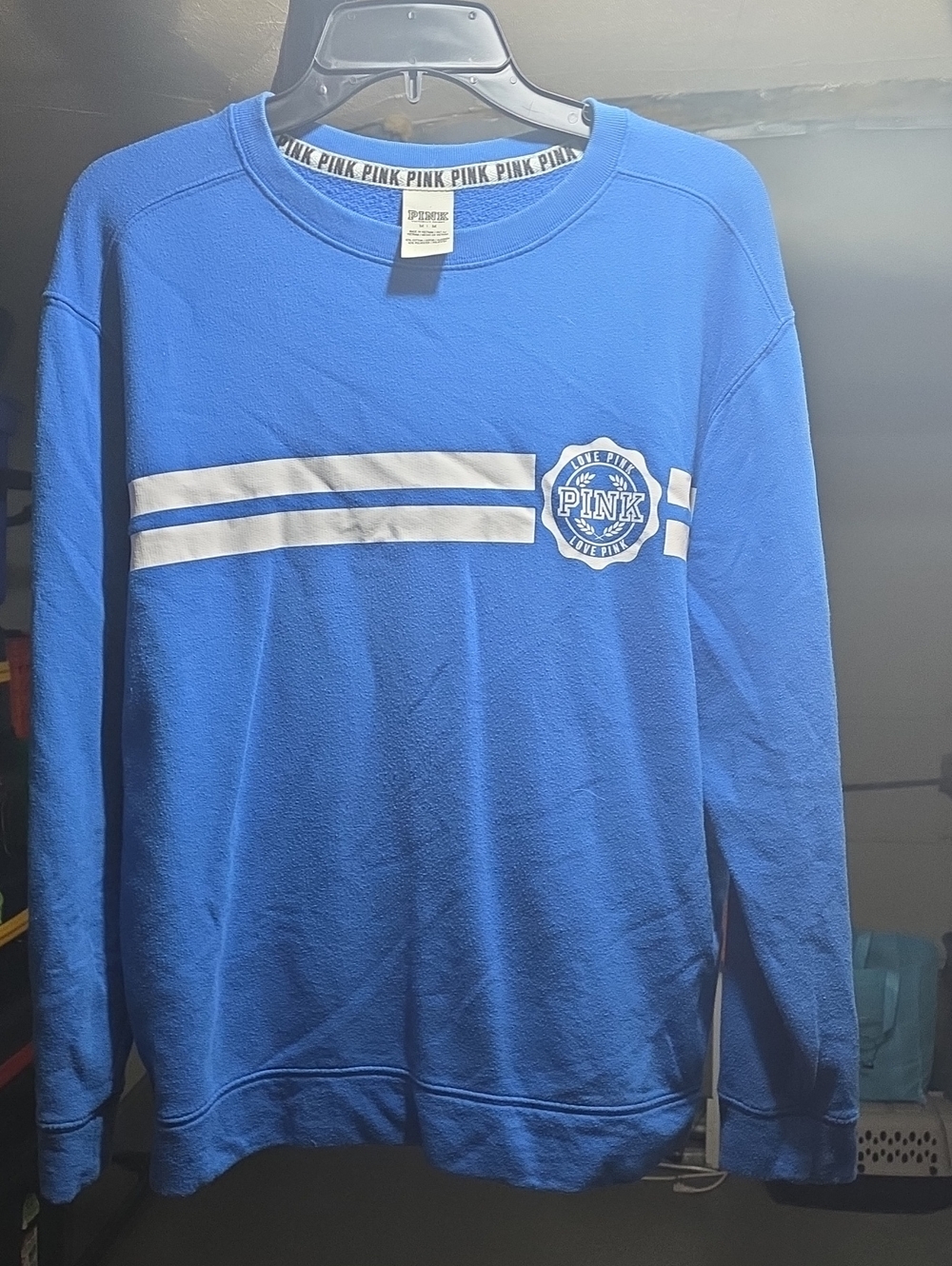 PINK Victoria's Secret Blue Crewneck Sweatshirt with White Stripes